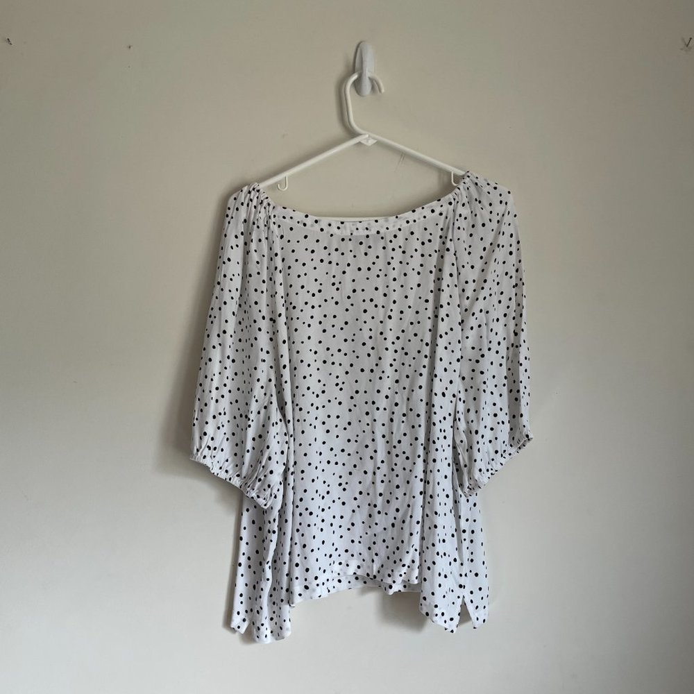White Polka Dot Peasant Blouse - Women - Picture 2 of 3